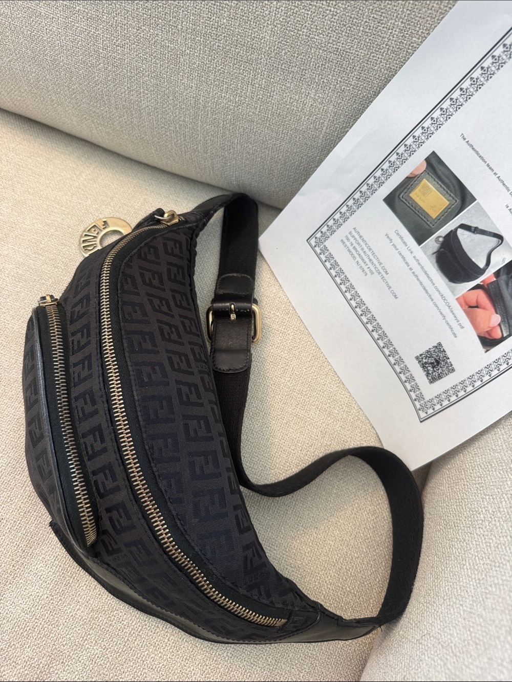 Authentic Fendi Zucchino Zucca Black Belt Bag / Bum Bag / Waist Bag Vintage Y2K - Picture 3 of 12